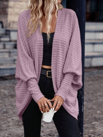 SHEIN Frenchy Women's Solid Color Bat Wing Casual Open Front Long Sleeve Jacket In Fall/Winter - Image 65