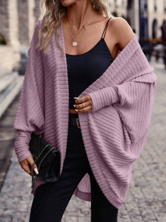 SHEIN Frenchy Women's Solid Color Bat Wing Casual Open Front Long Sleeve Jacket In Fall/Winter - Image 67