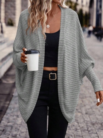 SHEIN Frenchy Women's Solid Color Bat Wing Casual Open Front Long Sleeve Jacket In Fall/Winter - Image 68