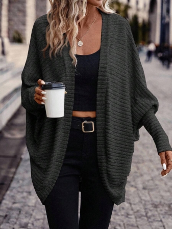 SHEIN Frenchy Women's Solid Color Bat Wing Casual Open Front Long Sleeve Jacket In Fall/Winter - Image 74