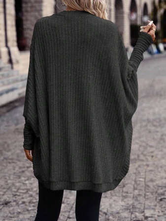 SHEIN Frenchy Women's Solid Color Bat Wing Casual Open Front Long Sleeve Jacket In Fall/Winter - Image 75