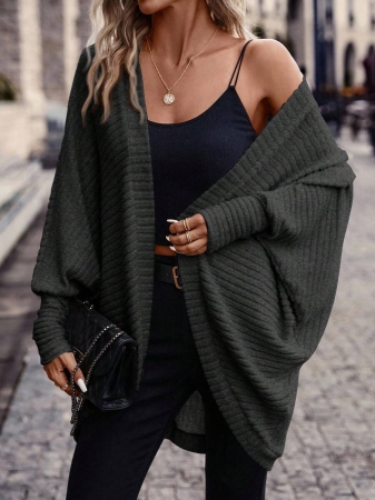 SHEIN Frenchy Women's Solid Color Bat Wing Casual Open Front Long Sleeve Jacket In Fall/Winter - Image 79