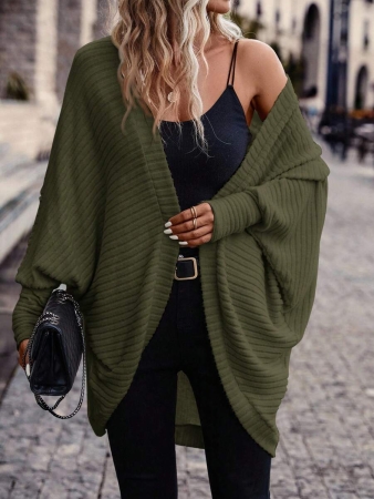 SHEIN Frenchy Women's Solid Color Bat Wing Casual Open Front Long Sleeve Jacket In Fall/Winter - Image 82