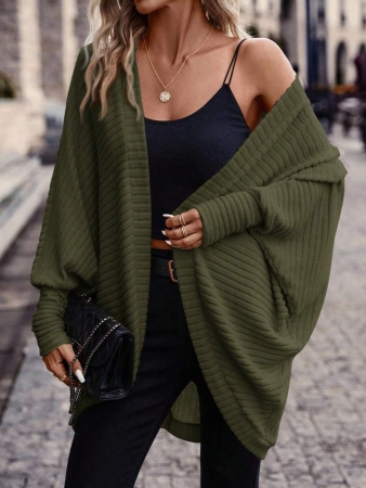 SHEIN Frenchy Women's Solid Color Bat Wing Casual Open Front Long Sleeve Jacket In Fall/Winter - Image 85