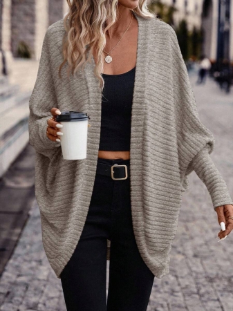 SHEIN Frenchy Women's Solid Color Bat Wing Casual Open Front Long Sleeve Jacket In Fall/Winter - Image 86