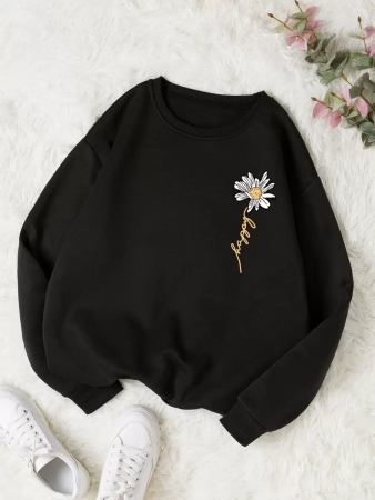 INAWLY Letter & Floral Print Thermal Pullover,Long Sleeve Tops Graduation,Back To School Outfits,Graduation,Teacher Outfits For Women,Back To School Fall Outfit - Image 2