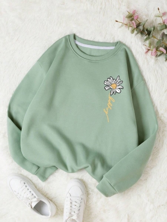 INAWLY Letter & Floral Print Thermal Pullover,Long Sleeve Tops Graduation,Back To School Outfits,Graduation,Teacher Outfits For Women,Back To School Fall Outfit - Image 21