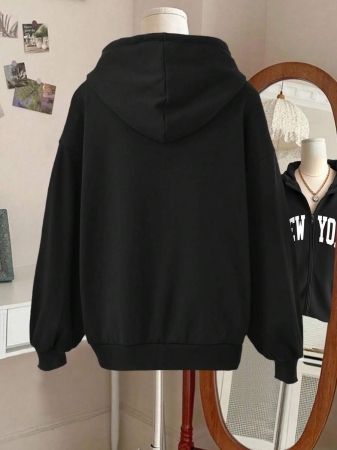 SHEIN Women's Autumn Letter Print Drop Shoulder Long Sleeve Zipper Front Pocket Casual Hoodie - Image 3