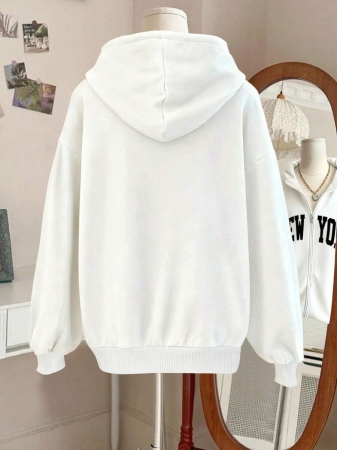 SHEIN Women's Autumn Letter Print Drop Shoulder Long Sleeve Zipper Front Pocket Casual Hoodie - Image 14