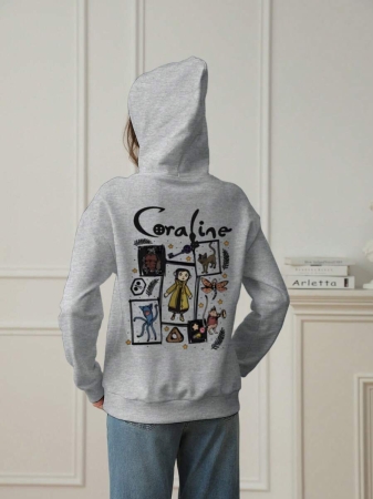 Women's Winter Caroline And Ghost Graphic Long Sleeved Drawstring Hoodie With Pocket ,Casual Loose And Versatile Style Tops,Fashionable Costumes Women,Suitable For Daily And Festival Wear - Image 3