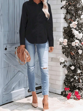 Elegant White Collar Blouse With Button Front Design And Regular Hem Perfect For Office - Image 8