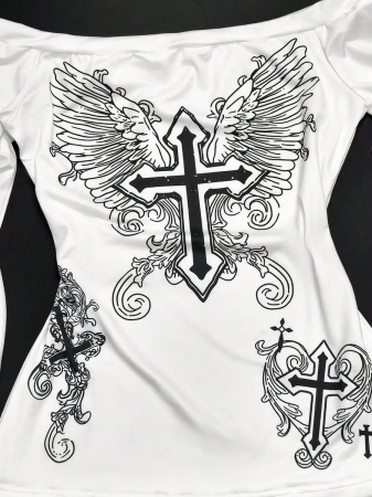 Noixe Y2K Women's Printed T-Shirt, Plum Blossom T-Shirt, Suitable For Autumn And Winter, Fashionable, Printed T-Shirt, Fashionable T-Shirt, Gifts For Brothers And Sisters, Gifts For Sisters, Cute T-Shirt, 2000S Retro T-Shirt, Casual And Simple, Fashionable T-Shirt - Image 4