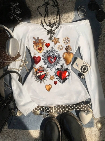 Noixe Y2K Women's Printed T-Shirt, Plum Blossom T-Shirt, Suitable For Autumn And Winter, Fashionable, Printed T-Shirt, Fashionable T-Shirt, Gifts For Brothers And Sisters, Gifts For Sisters, Cute T-Shirt, 2000S Retro T-Shirt, Casual And Simple, Fashionable T-Shirt - Image 17