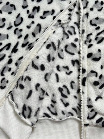 Elamini 1pc Black & White Casual Cute Contrast Color Flannel Thermal Lined Printed Leopard Heart Zip-Up Soft Sweatshirt Jacket For Women, Back To School Season - Image 19