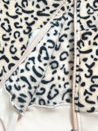 Elamini 1pc Black & White Casual Cute Contrast Color Flannel Thermal Lined Printed Leopard Heart Zip-Up Soft Sweatshirt Jacket For Women, Back To School Season - Image 27