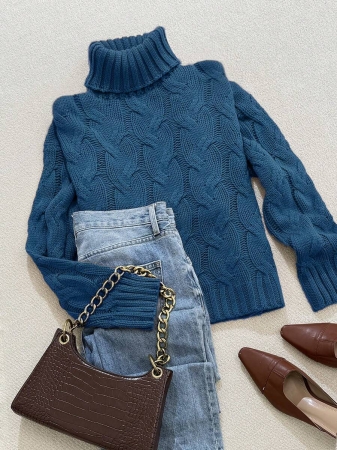 Autumn And Winter Elegant Fashion Casual Comfortable Brown Twisted Rope Sisal Pattern Textured High Neck Long Sleeve Sweater Knitted Pullover,Fall Clothes For Women, Winter Clothes For Women,Fall Tops,Work/Office, Business Casual Woman - Image 29