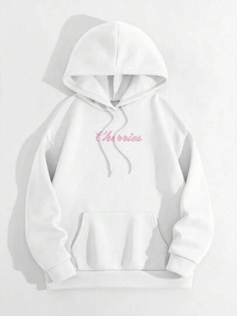 Women's Hoodie, Fleece-Lined Warm Pullover Sweatshirt With Pocket, Loose Fit For Autumn & Winter - Soft Daily Outerwear, Bow & Cherry Print, Cute Casual Autumn Outfit, , Tops For Women Hot Outfits