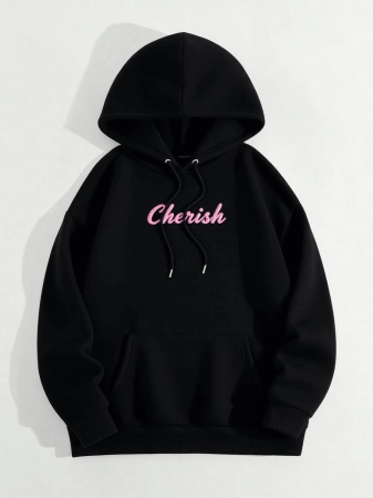 Women's Hoodie, Fleece-Lined Warm Pullover Sweatshirt With Pocket, Loose Fit For Autumn & Winter - Soft Daily Outerwear, Bow & Cherry Print, Cute Casual Autumn Outfit, , Tops For Women Hot Outfits - Image 2