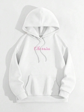 Women's Hoodie, Fleece-Lined Warm Pullover Sweatshirt With Pocket, Loose Fit For Autumn & Winter - Soft Daily Outerwear, Bow & Cherry Print, Cute Casual Autumn Outfit, , Tops For Women Hot Outfits - Image 5