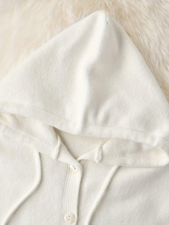 Women'S Casual Pink & White Color Block Hooded Sweater - Cozy Long Sleeve Cardigan With Button Details, Perfect For Fall/Winter, Relaxed Fit, Long Sleeve Sweater - Image 6