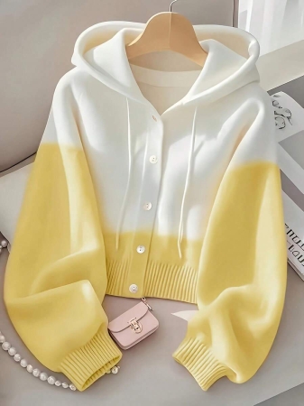 Women'S Casual Pink & White Color Block Hooded Sweater - Cozy Long Sleeve Cardigan With Button Details, Perfect For Fall/Winter, Relaxed Fit, Long Sleeve Sweater - Image 19