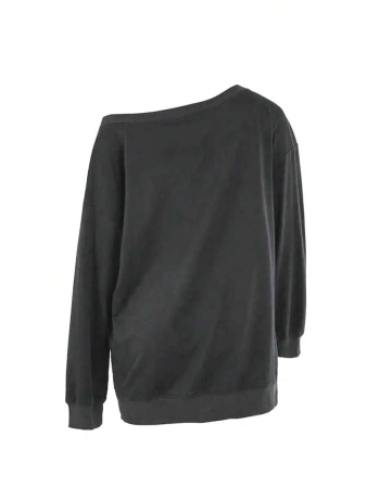 INAWLY Ladies' Asymmetrical Neck Long Sleeve Heart Print Sweatshirt,Long Sleeve Tops Graduation,Back To School Outfits,Graduation,Teacher Outfits For Women,Back To School Pullover Fall Outfit - Image 3