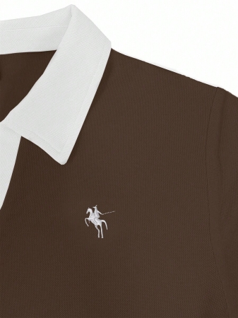 Rina Fox Ladies' Contrast Color Turndown Collar Long Sleeve Casual T-Shirt With Knight Print Fall Cloth For Women, Christmas - Image 48