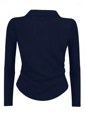 Rina Fox Ladies' Contrast Color Turndown Collar Long Sleeve Casual T-Shirt With Knight Print Fall Cloth For Women, Christmas - Image 52