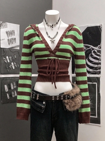 StreetHx Streetwear Women's Colorblock Hooded Drawstring Casual Long Sleeve Sweater Top - Image 2