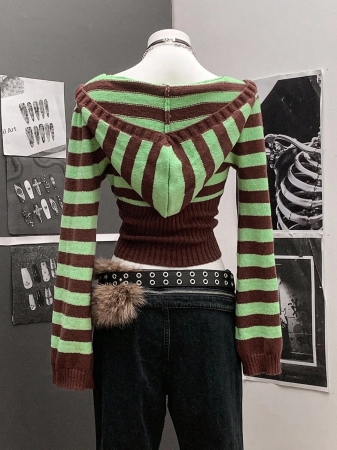 StreetHx Streetwear Women's Colorblock Hooded Drawstring Casual Long Sleeve Sweater Top - Image 3