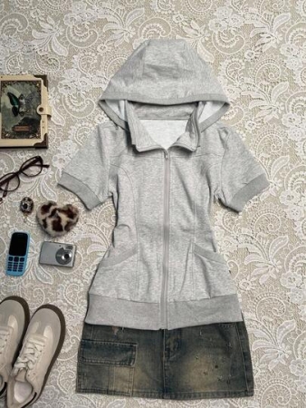 INAWLY Women's Floral Print Short Sleeve Drawstring Hooded Sweatshirt, Outdoor Sports Casual