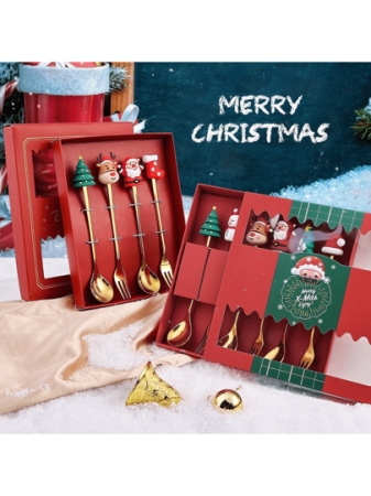 1 Set Of Christmas Spoon Stainless Steel Christmas Tree Teaspoon Home Christmas Coffee Spoon Dinner Fork Dessert Spoon Stirring Spoon Ice Cream Spoon Creative Tableware Gift Holiday Party Supplies A Creative Christmas Gift,Christmas