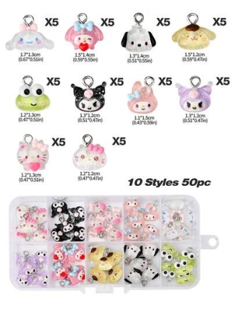 Sanrio 50pcs Sanrio Cute Cartoon Animal Charms Set - Vibrant 3D Resin Pendants For Creative DIY Jewelry Making, Stylish Necklaces, Earrings, Keychains, And Colorful Bracelets With Endless Design Possibilities