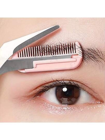 Stainless Steel Built-In Comb Eyebrow Scissors - Precision Beauty Tool With Pink Handle, Left And Right Hand Design, Professional And Home Beauty, Durable Metal Structure, Eyebrow Trimmer