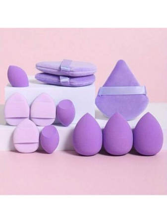 12 Piece Multifunctional Cosmetic Sponge Puff Set, Suitable For Perfect Mixing Of Liquid, Face Cream And Powder, Latex Free, Dry Wet Foundation Make-Up, Contour And Highlight Sponge, With Mini Air Cushion Puff Suitable For All Skin Types