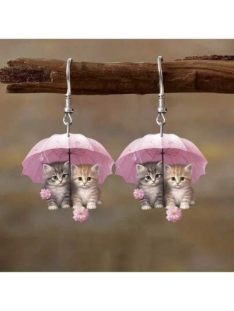 New Year Kitten Acrylic Earrings