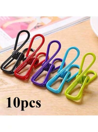10 Windproof Multi-Purpose Metal Clips - Non-Slip, Strong Grip, Various Colors, Food Bag Sealing Clips, Clothes Drying Rack