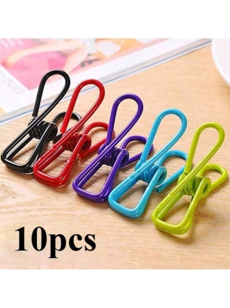 10 Windproof Multi-Purpose Metal Clips - Non-Slip, Strong Grip, Various Colors, Food Bag Sealing Clips, Clothes Drying Rack - Image 2