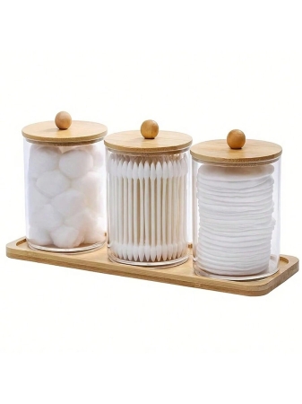 3pcs Plastic Transparent Round Cleaning Swab Storage Box With Tray / 1pc Modern Portable Desktop Storage Box For Household,For Holiday Beach, Bathroom Collection, Bedroom Collection, Large Capacity - Image 3