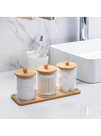 3pcs Plastic Transparent Round Cleaning Swab Storage Box With Tray / 1pc Modern Portable Desktop Storage Box For Household,For Holiday Beach, Bathroom Collection, Bedroom Collection, Large Capacity - Image 4
