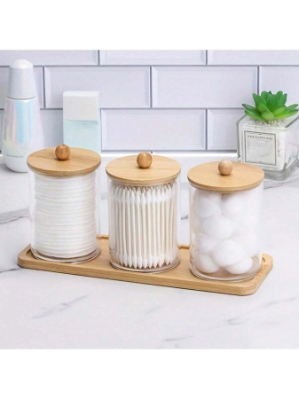 3pcs Plastic Transparent Round Cleaning Swab Storage Box With Tray / 1pc Modern Portable Desktop Storage Box For Household,For Holiday Beach, Bathroom Collection, Bedroom Collection, Large Capacity - Image 5