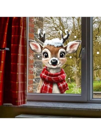 Christmas Scarf, Snowflake, Deer Window Sticker, Electrostatic Sticker For Bedroom, Living Room, Home, Shop Window, Wall Decoration And Beautification Stickers