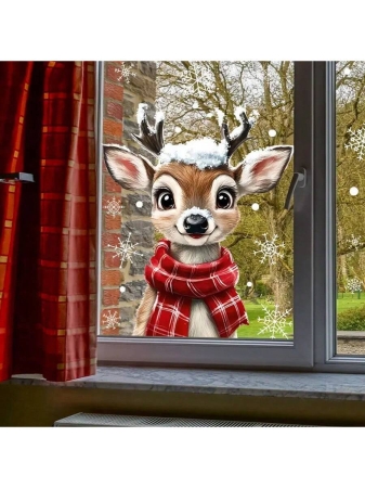 Christmas Scarf, Snowflake, Deer Window Sticker, Electrostatic Sticker For Bedroom, Living Room, Home, Shop Window, Wall Decoration And Beautification Stickers - Image 2