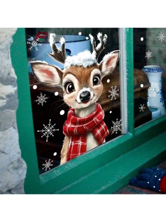 Christmas Scarf, Snowflake, Deer Window Sticker, Electrostatic Sticker For Bedroom, Living Room, Home, Shop Window, Wall Decoration And Beautification Stickers - Image 3