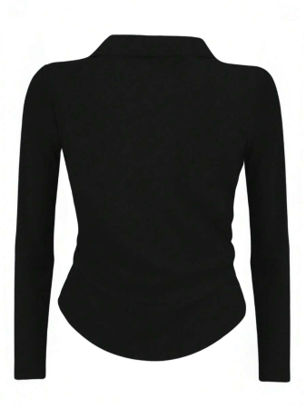 Rina Fox Ladies' Contrast Color Turndown Collar Long Sleeve Casual T-Shirt With Knight Print Fall Cloth For Women, Christmas - Image 9