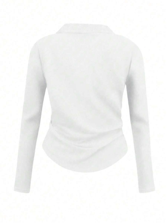 Rina Fox Ladies' Contrast Color Turndown Collar Long Sleeve Casual T-Shirt With Knight Print Fall Cloth For Women, Christmas - Image 15