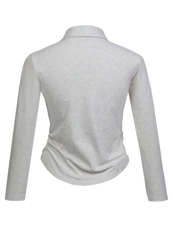 Rina Fox Ladies' Contrast Color Turndown Collar Long Sleeve Casual T-Shirt With Knight Print Fall Cloth For Women, Christmas - Image 35