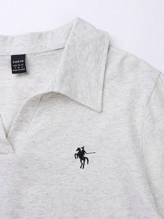 Rina Fox Ladies' Contrast Color Turndown Collar Long Sleeve Casual T-Shirt With Knight Print Fall Cloth For Women, Christmas - Image 36