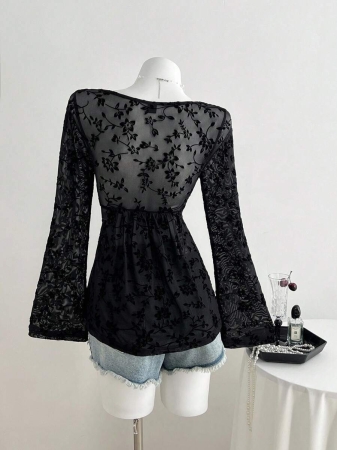 Elamini Women's Casual Twist Front V-Neck Long Sleeve T-Shirt, Versatile New Style, Spring/Autumn - Image 3