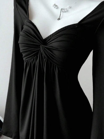 Elamini Women's Casual Twist Front V-Neck Long Sleeve T-Shirt, Versatile New Style, Spring/Autumn - Image 13